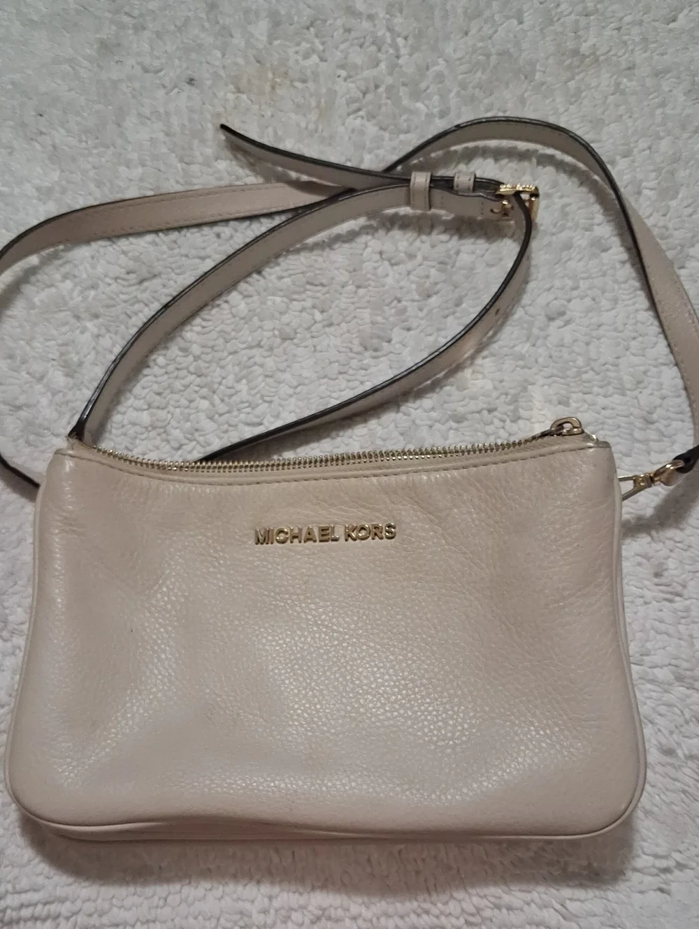Michael Kors Beige Pebbled Leather Crossbody with Gold Hardware